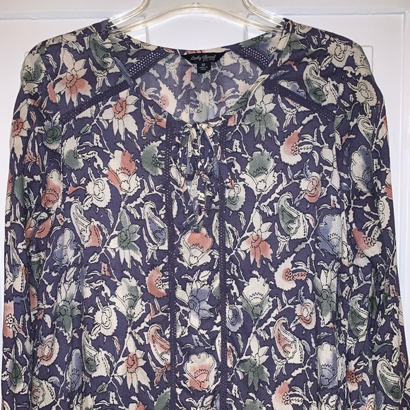 Lucky Brand Floral Crochet Insert Peasant Blouse - Picture 3 of 16
